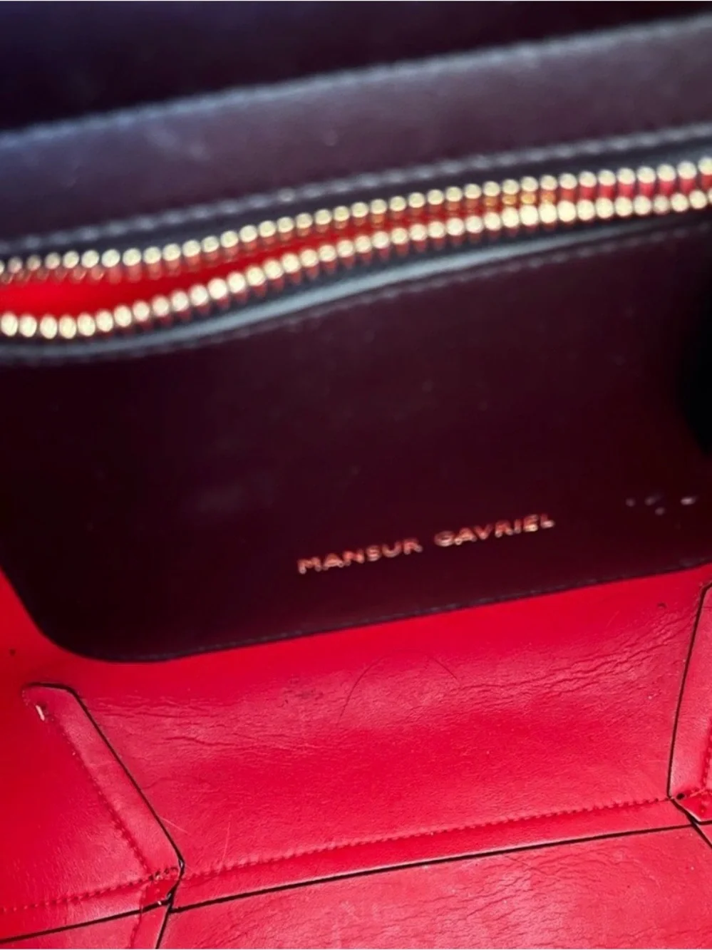 Mansur Gavriel Black Smooth Leather Backpack with Subtle Red Trim